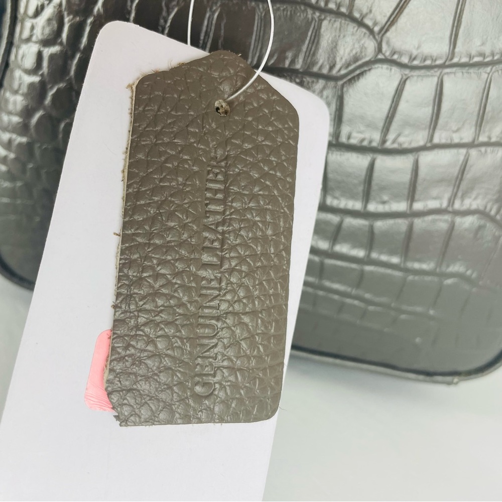 Genuine Leather Gray Crocodile Crossbody Shoulder Strap Bag With Scarf Detail - Picture 4 of 12